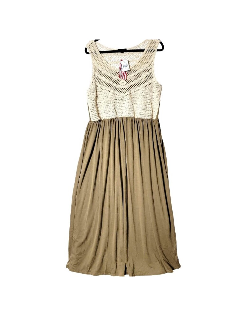 Cal Style  Maxi Dress Womens Sz XL Sleeveless Crochet Top Beige USA NWT Vacation